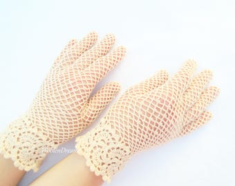Crochet Irish Lace Gloves Mother of Bride Victorian Wedding Elegant Evening  Wear