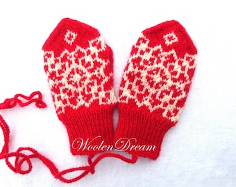 Merino wool mittens children's cozy soft Norwegian Christmas mittens with snowflake hand knit toddler wool mittens warm winter baby clothes