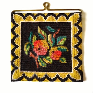 Swedish Folk Art Needlepoint Tapestry: Hand Embroidered Scandinavian Wall Hanging