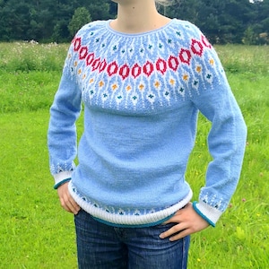 Hand Knit Wool Icelandic Sweater Nordic Fair Isle Round Yoke Lopapeysa Pullover Telja