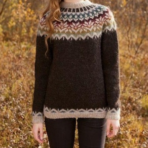 Hand Knit Icelandic Wool Sweater: Colorful Yoke, Custom Lopapeysa