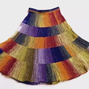 Hand Knitted Tiered Skirt Merino Wool Multicolored Flared Winter Clothing Custom