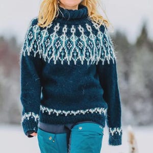 High Neck Wool Sweater Icelandic Lopapeysa Hand Knitted Custom Scandinavian Fair Isle Pullover TUSSELADD