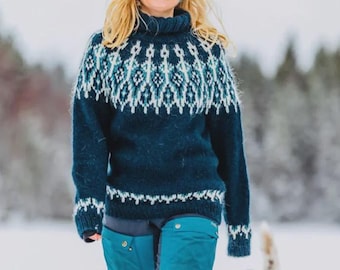 High Neck Wool Sweater Icelandic Lopapeysa Hand Knitted Custom Scandinavian Fair Isle Pullover TUSSELADD