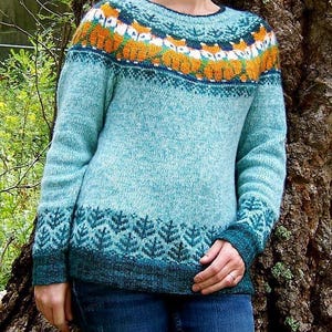 Hand Knit Icelandic Wool Sweater Fox Lopapeysa Nordic Yoke