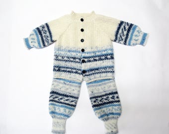 Woll-Babykostüm, handgestrickte Jacke und Hose, Neugeborenen-Kleidungsset, bequemes Taufoutfit