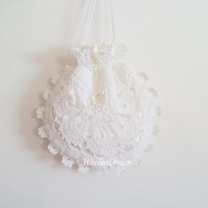 Wedding Lace Purse Crochet Bridal Lace Handbag - Flower Romantic Beaded Purse Victorian Irish Lace Reticule Women&#39;s Evening Bag Gift for Her