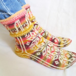 Fair Isle Socks Hand Knit Personalized Merino Wool Socks Adult Norwegian Snowflake and Letters Multicolored Warm Winter Socks Christmas gift