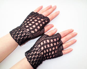 Crochet Lace Fingerless Gloves Gothic Wedding Bridal Mitts