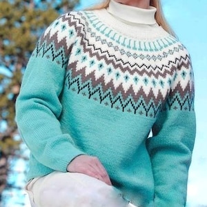 Classic Wool Sweater Icelandic Lopapeysa Hand Knitted Ski Pullover Round Yoke Women Norwegian Fair Isle Hiking Jumper Christmas Gift for Her