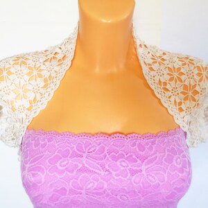Bridal Bolero Shrug Crochet Irish Lace Victorian Wedding Cardigan Romantic Evening Bolero Jacket Women Lace Vest Flower Pattern Gift for Her