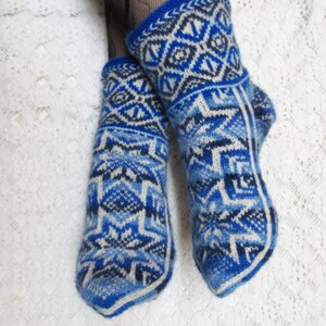 Merino Wool Socks Hand Knitted Norwegian Stars Patterned Warm Winter Socks Unisex Adult Scandinavian Snowflake Socks Handmade Christmas gift
