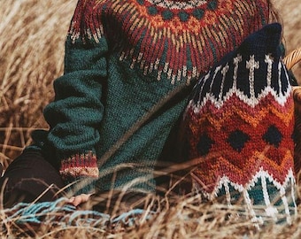Wool Icelandic Sweater Hand Knitted Norwegian Fair Isle Pullover Lopapeysa Custom Scandinavian Jumper HOPI