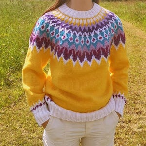 Icelandic Wool Sweater Riddari Hand Knit Ski Lopapeysa Pullover Round Jacquard Yoke Custom Made Nordic Fair Isle Adult Jumper Christmas Gift