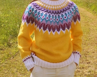 Jersey de lana islandés Lopapeysa tejido a mano escandinavo Fair Isle jersey jacquard noruego RIDDARI