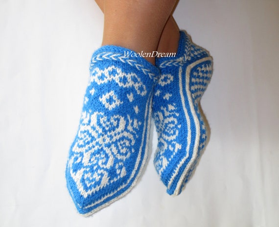 Wool Home Slippers Norwegian Selbu Hand Knitted - Etsy