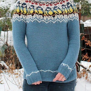 Icelandic Wool Sweater Titbirds Hand Knitted Ski Lopapeysa Pullover Women Custom Made Nordic Fair Isle Camping Jumper Christmas Gift for Her