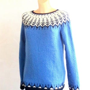 Wool Icelandic Sweater Vintersol Hand Knit Ski Lopapeysa Pullover Round Jacquard Yoke Nordic Fair Isle Women&#39;s Jumper Christmas Gift for Her