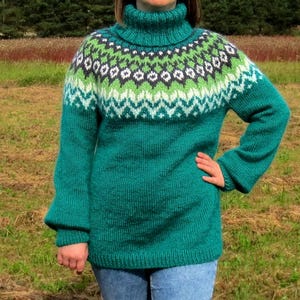 Icelandic Mohair Sweater Lopapeysa Riddari Hand Knit Ski Jumper Round Yoke Ready To Ship XL Size Norwegian High Neck Pullover Christmas Gift