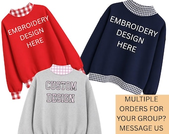 Custom Gingham Mockneck Sweatshirt | Embroidered College Game Day Apparel
