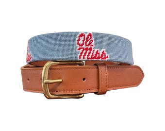 Custom Ole Miss Powder Blue Needlepoint Belt -fathers day