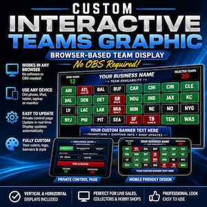 Custom Interactive Teams Graphic for Live Sellers | No OBS Required Team Display | Two Sports
