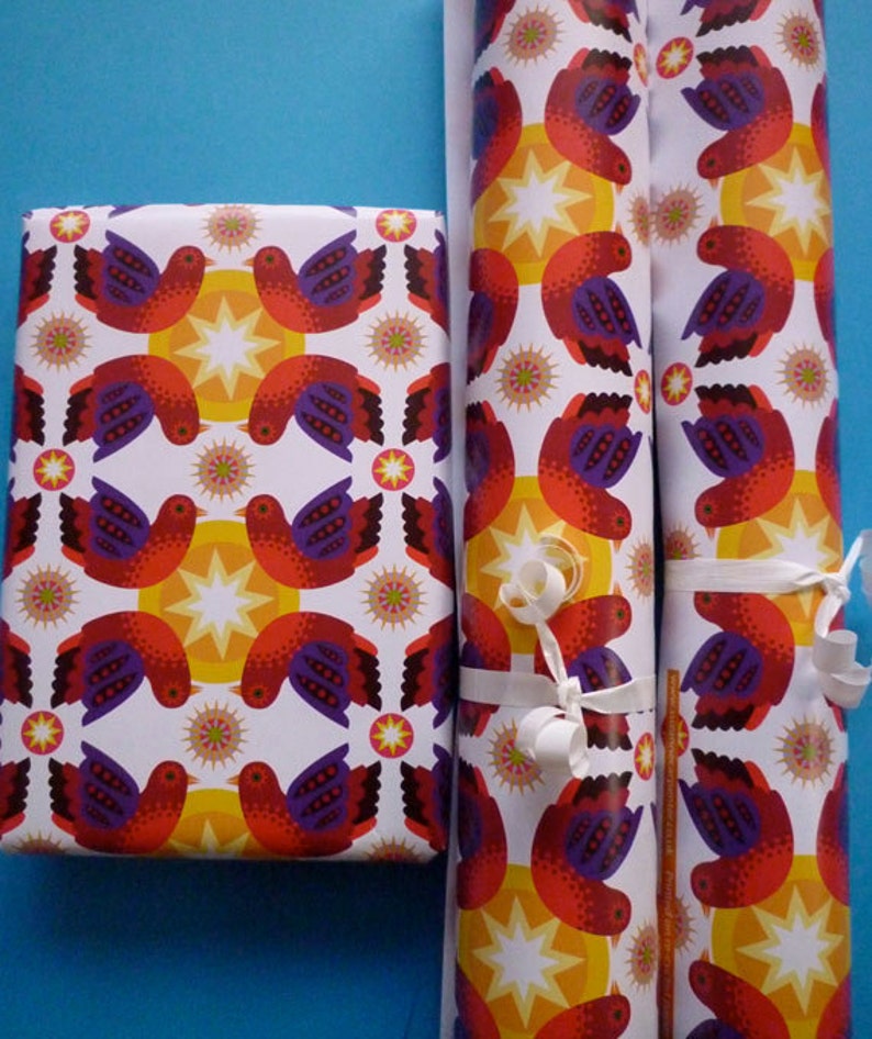 3 large sheets of eco Gift Wrap 'Birdstar' image 1