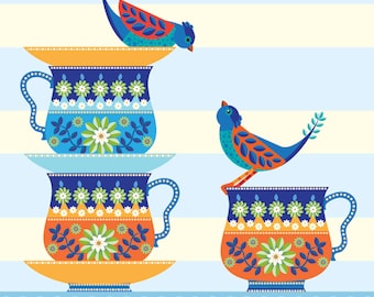 Illustration -  'Vintage Tea for Two' print