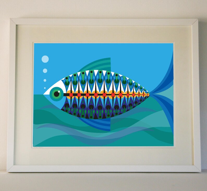 Mid Century Modern Fish Print Etsy
