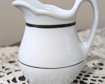 Shenango China Creamer Pitcher Small White Good Green Band Restaurant Ware USA