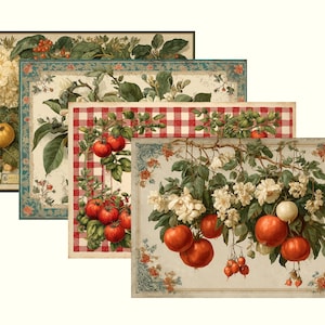 Paper Placemats Pad, Vintage Botanical Designs, Disposable Table Setting Decor