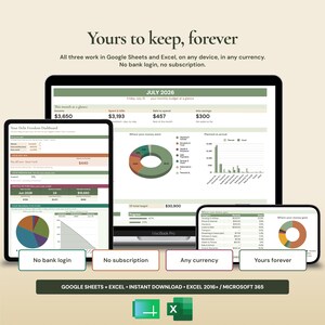 Budget debt and bill tracker bundle for Excel and Google Sheets working on phone tablet and desktop no subscription