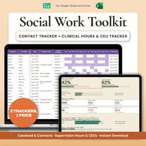 Social Worker Toolkit Bundle, Caseload & Contact Tracker Plus LCSW Supervision Hours and CEU Log, Google Sheets Excel