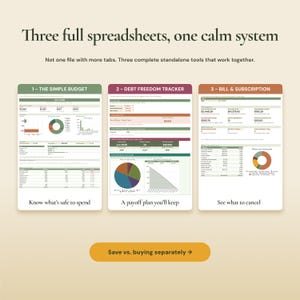 Money reset finance bundle with monthly budget planner, debt snowball tracker and subscription tracker spreadsheets