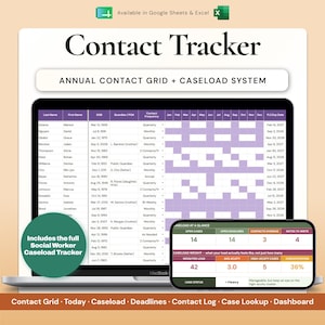 Social Worker Contact Tracker & Caseload Spreadsheet, Monthly Client Contact Log for Case Managers, Google Sheets Excel