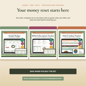 New year money reset budget bundle with budget planner debt payoff tracker and subscription tracker templates