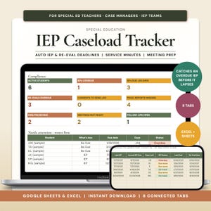 IEP Caseload Tracker & IEP Goal Tracker, Special Education Progress Monitoring Spreadsheet for Google Sheets Excel, SPED Case Manager