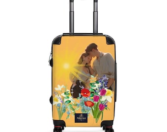 Couple Floral Suitcase: Romantic Travel Luggage with Swivel Wheels (Polycarbonate/ABS)