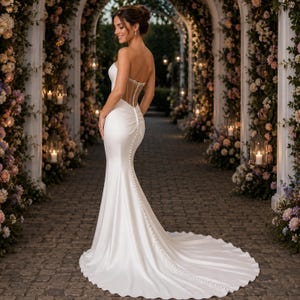 Minimalist Satin Wedding Dress, Strapless Mermaid Bridal Gown, Simple Elegant Attire
Simple Satin Wedding Dress, Strapless Bridal Gown, Minimalist Mermaid, Wedding Dress Elegant