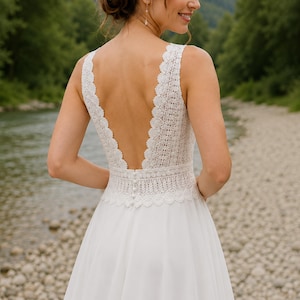 Boho Wedding Dress, Beach Bridal Gown, V Neck Chiffon Wedding Dress, A Line Bridal Dress, Rustic Wedding Gown, Vintage Inspired Wedding Dress