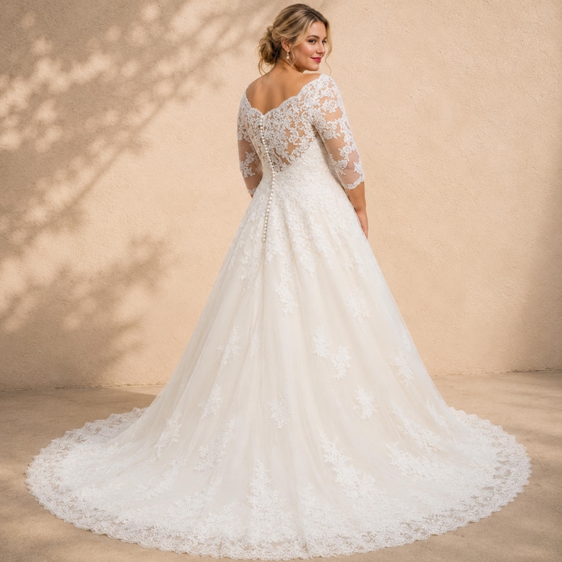 Plus Size Wedding Dress, Lace Bridal Gown, Off Shoulder, A Line Romantic