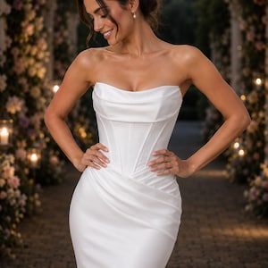 Minimalist Satin Wedding Dress, Strapless Mermaid Bridal Gown, Simple Elegant Attire
Simple Satin Wedding Dress, Strapless Bridal Gown, Minimalist Mermaid, Wedding Dress Elegant