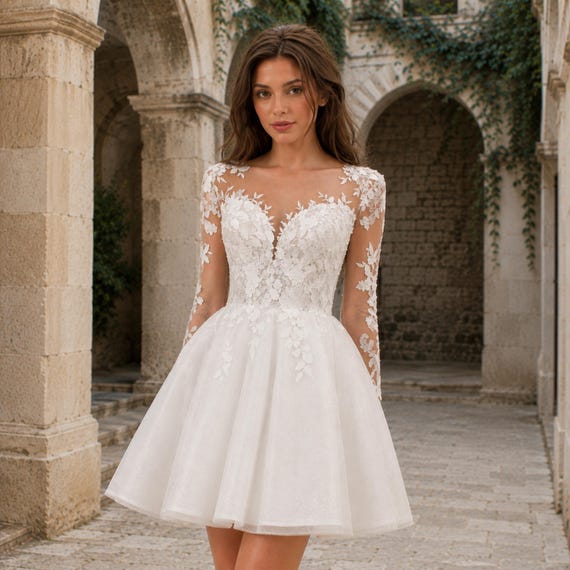 short sleeve white bridal shower dress Dress, Lace Wedding Dress, Romantic Reception Outfit, Courthouse Bride Midi dress Bottom Size:40x32 disable-find-in-store Italian Tailored Fit Black engagement party