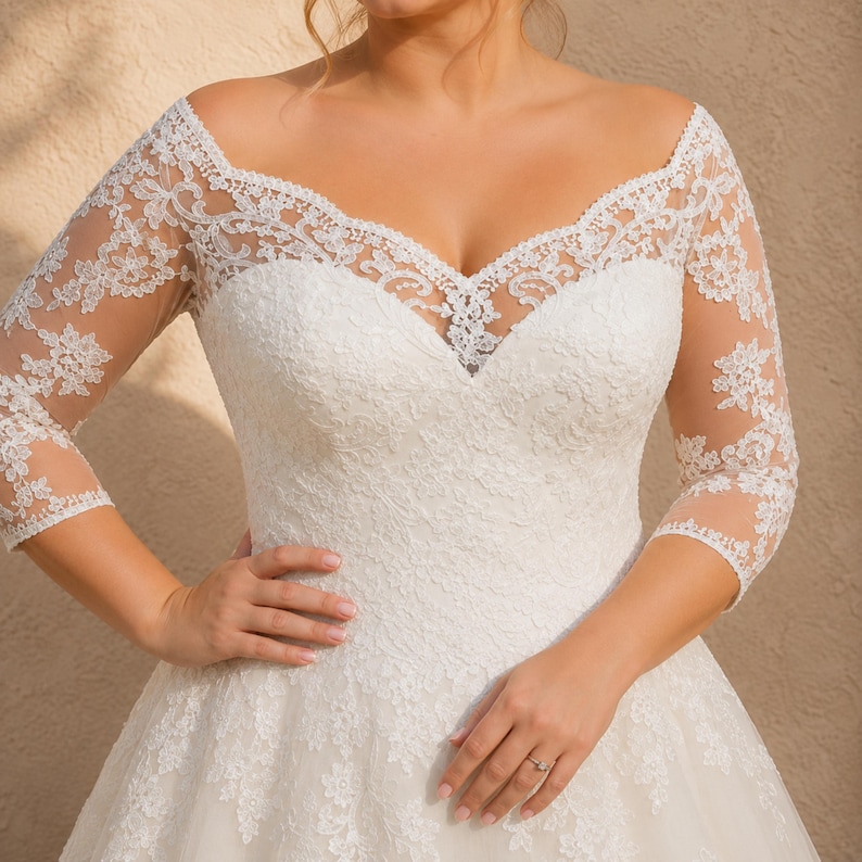 Plus Size Wedding Dress, Lace Bridal Gown, Off Shoulder, A Line Romantic