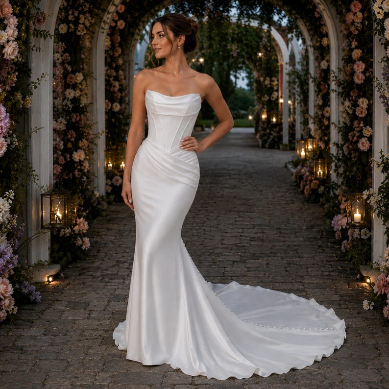 Minimalist Satin Wedding Dress, Strapless Mermaid Bridal Gown, Simple Elegant Attire
Simple Satin Wedding Dress, Strapless Bridal Gown, Minimalist Mermaid, Wedding Dress Elegant