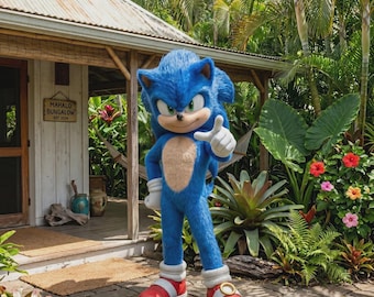 Sonic the Hedgehog Kostüm, Erwachsene Maskottchen Anzug, Professionelles Blaues Gaming Outfit, Ganzkörper Cosplay Charakter für Partys, Events, Festivals