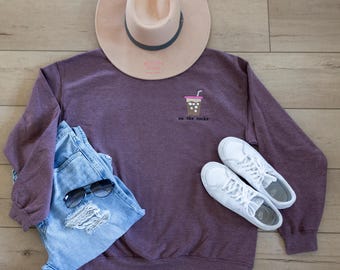 On the rocks Crewneck Sweatshirt, Iced Coffee Sweatshirt, On the Rocks Iced Coffee Embroidered Sweatshirt, Embroidered Sweatshirt