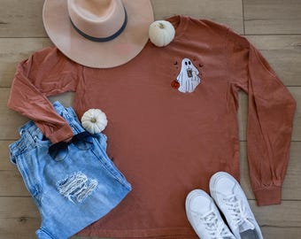 Iced Coffee Halloween Ghost Long Sleeve, Halloween Comfort Colors Long Sleeve, Iced Coffee Lover Long Sleeve