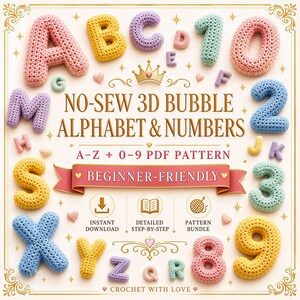 No-Sew 3D Alphabet Numbers Crochet Pattern Bundle, A-Z Letters 0-9 Amigurumi | Beginner PDF Download