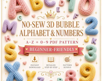 No-Sew 3D Alphabet Numbers Crochet Pattern Bundle, A-Z Letters 0-9 Amigurumi | Beginner PDF Download